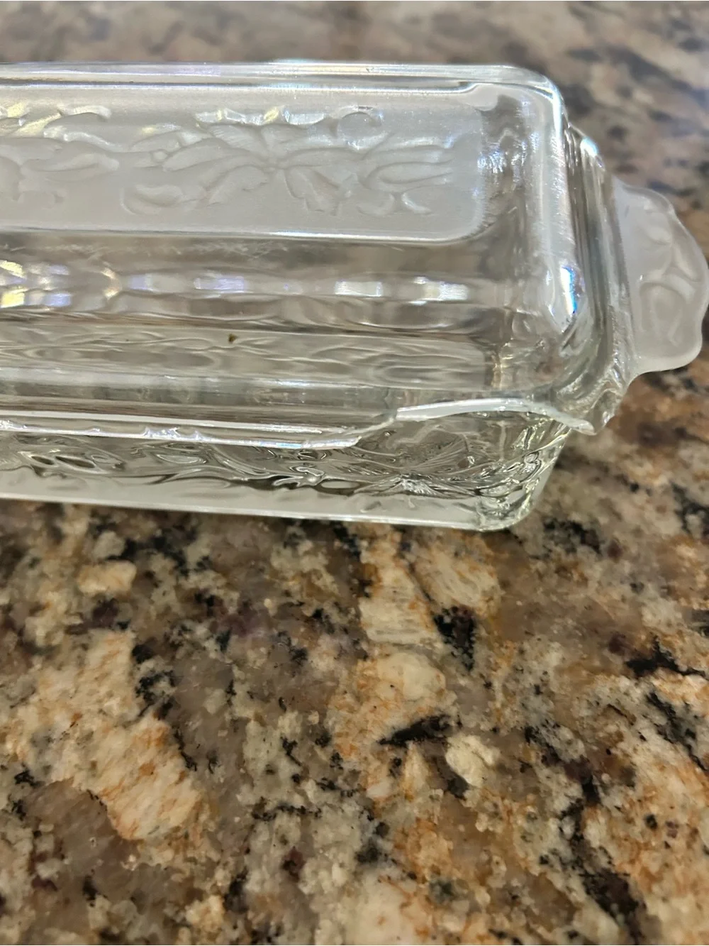 Fancy Floral-Pressed Glass Butter Dish Set - Clear
